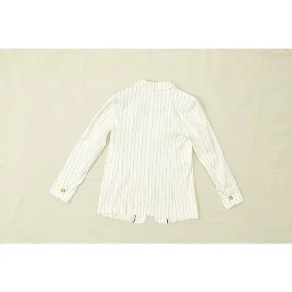 LOFT Petite Size 2P White Pinstripe Linen Blend One-Button Blazer - Picture 2 of 8